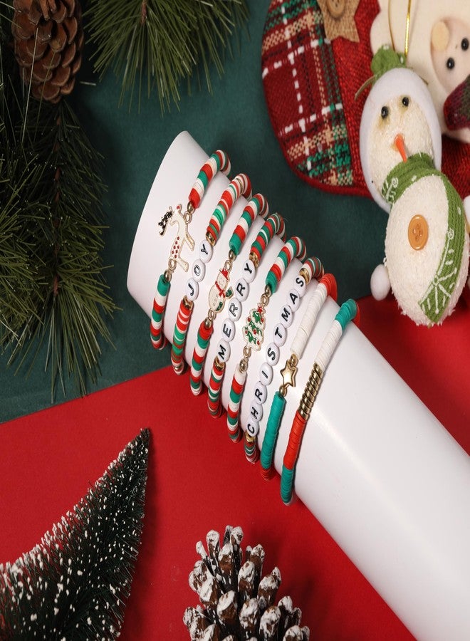 ecozran Christmas Bracelets Set 8PCS Stack-able Stretchy Beaded Bracelets Cute Merry Christmas Holiday Jewelry Santa Reindeer Christmas Tree Star Charms for Women (Chris-tmas-3) - Image 2